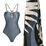 Women hollow suspender French Body-swimsuit and long skirt two-piece set