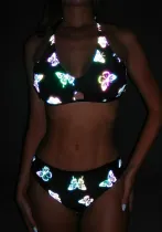 Sexy Reflective Two Pieces Bikini Beach Holidays Low Back Swimsuit