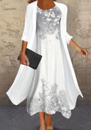 Casual Elegant Print Long Jacket Dress Two-Piece Set