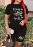 Women's Plus Size Loose Print Short Sleeve T-Shirt Shorts Two Piece Set