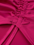 Summer Women's Solid Color Collar Drawstring Strap Dress