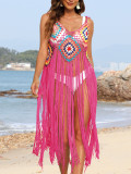 Women Tassel Patchwork Beach Holidays Blouse Sexy Sundress
