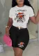 Plus Size Women Printed T-Shirt Shorts Two-Piece Set