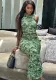 Women Printed Sleeveless Drawstring Top and Sexy Bodycon Skirt Two-piece Set