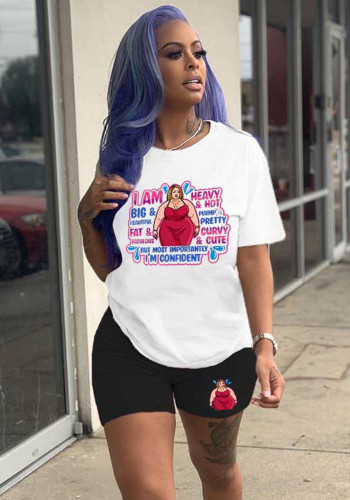 Plus Size Women Printed T-Shirt Shorts Two-Piece Set