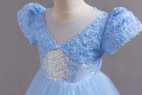 Girls short sleeve sequined mesh princess dress birthday party dress