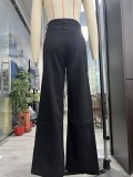 Women Casual High Waist Straight Denim Washed Denim Pants jeans