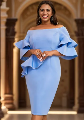 Off Shoulder Ruffle Sleeve Bodycon Formal Party Dress