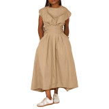 Women Solid Round Neck Loose Dress
