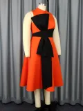 Contrast Color Bow-Decorated A-Line Fashion Career Formal Party Dress