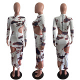 Women's Fashion Hollow Slim Fit Printed Dress