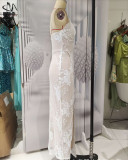 Women Sexy Sequin Embroidery Cross Slit Sequin Evening Dress Backless Suspender Maxi Dress