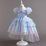 Children's Puffy Dress Rainbow Mesh Trailing Ruffles Girls Performance Princess Dress