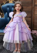 Children's Puffy Dress Rainbow Mesh Trailing Ruffles Girls Performance Princess Dress