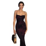 Summer Women's Fashion Sexy Strap Lace Slim Fit Bodycon Printed Dress