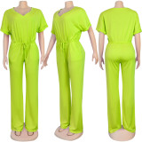 Sexy Women's Loose Casual Solid Color V-Neck Women's Jumpsuit