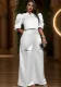 Solid Color Pleated Sleeves Top High Waist Wide Leg Pants Two-Piece Set