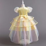 Children's Puffy Dress Rainbow Mesh Trailing Ruffles Girls Performance Princess Dress