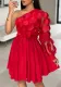 Women's Fashion Mesh Patchwork One Shoulder Dress