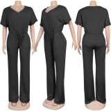 Sexy Women's Loose Casual Solid Color V-Neck Women's Jumpsuit
