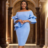 Off Shoulder Ruffle Sleeve Bodycon Formal Party Dress