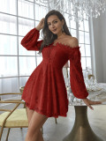 Women Sexy Embroidered Lace Off Shoulder Dress
