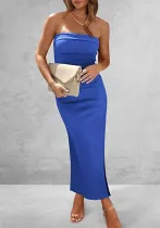 Women Side Slit Strapless Ribbed Dress