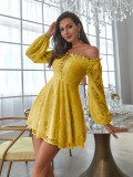 Women Sexy Embroidered Lace Off Shoulder Dress