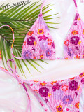 Women Floral Print Bikini Tie Two Pieces Swimsuit
