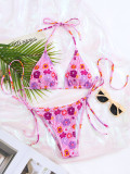 Women Floral Print Bikini Tie Two Pieces Swimsuit
