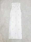 Women's Beaded White Strapless Tight Fitting Bodycon Dress