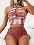Two Pieces Tight Fitting Striped Hollow Sexy Fashion Swimsuit