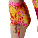 Print Hooded Zipper Long Sleeve Top Shorts Women's Casual Tracksuit