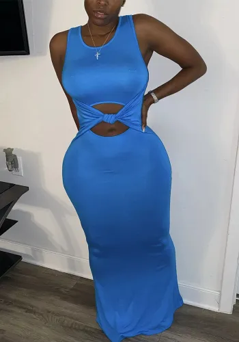 Sexy Women's Solid Color Sleeveless Cutout Women's Long Dress