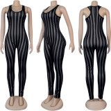 Women Sexy Sleeveless Striped Print Jumpsuit