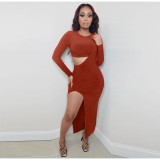 Women Solid Top and Dress Two-piece Set