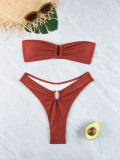 Solid Color Strapless Two Piece Bikini Swimsuit