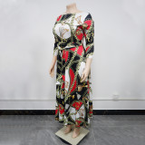 Women's Spring Fashion Chic Printed Long Sleeve African Plus Size Maxi Dress