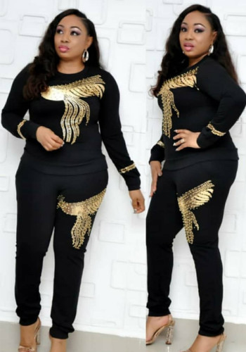 Women's Spring Sequin Fashion Long Sleeve Two-Piece Pants Set
