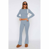 Women's Fashion Casual Solid Sim Long Sleeve Two-Piece Pants Set