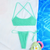 Solid Color Sexy Low Back Women's Bikini Swimsuit