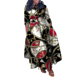 Women's Spring Fashion Chic Printed Long Sleeve African Plus Size Maxi Dress