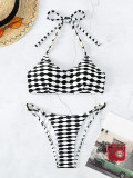 Black And White Shell Striped Contrast Bikini Two Pieces Swimsuit