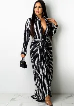 Women Print Solid Pleated Dress