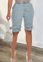 Sexy Women's Mid Rise Straight Light Color Shorts Women's Denim Pants
