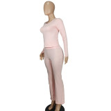Women's Fashion Casual Solid Sim Long Sleeve Two-Piece Pants Set