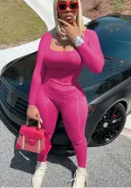 Women's Fashion Casual Ribbed Solid Color Slim Fit Two-Piece Pants Set