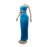 Sexy Women's Solid Color Sleeveless Cutout Women's Long Dress