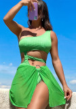 Women hollow sexy mesh one-piece swimsuit green bikini two-piece set