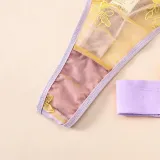 Women Lace Mesh Contrast Color Sexy Lingerie Three-Piece